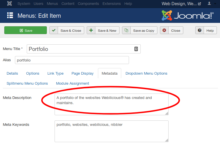 Meta Description settings for Joomla SEO